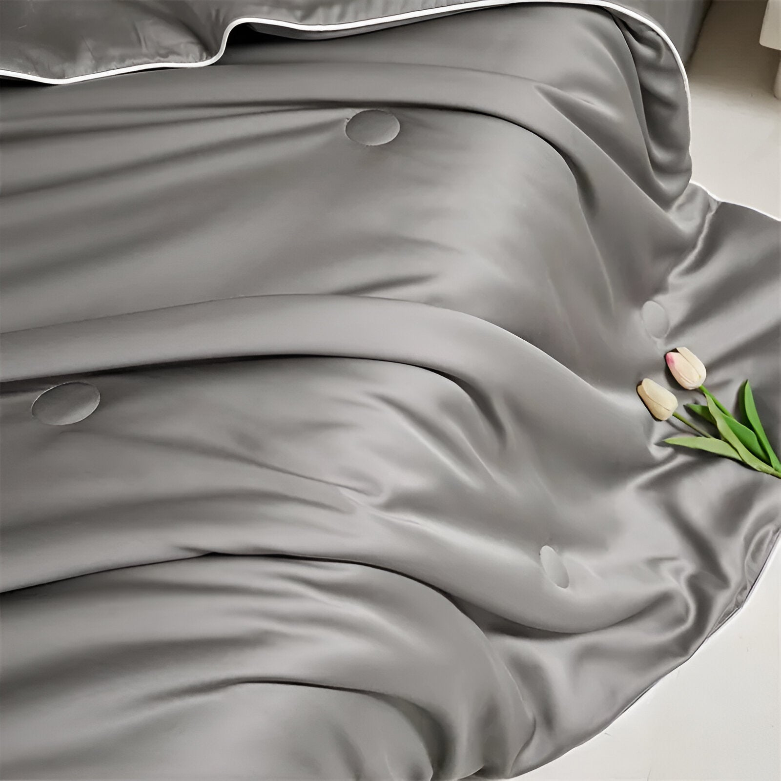 Cheerful Eucalyptus Coverlet Set - Close Up - Gray