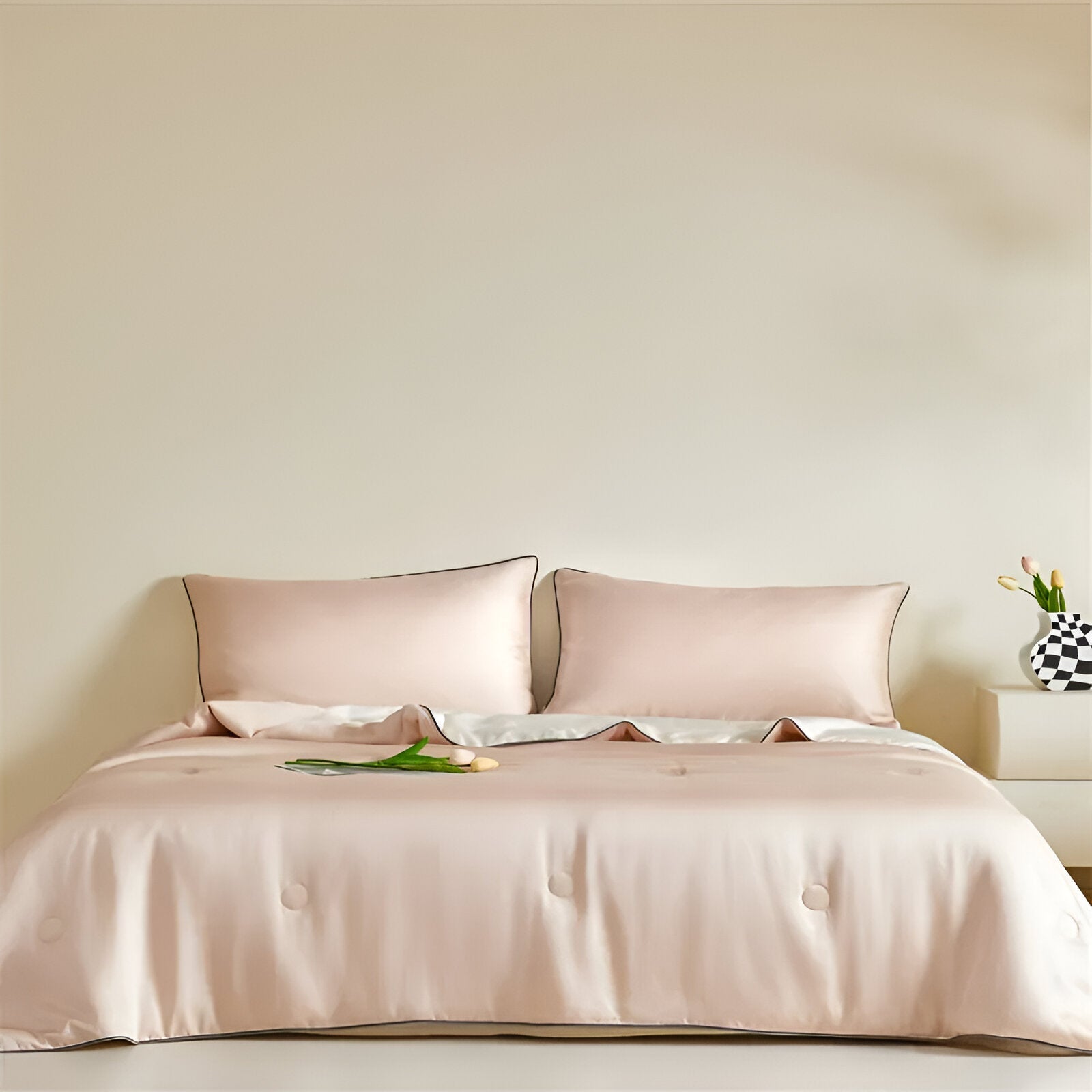 Cheerful Eucalyptus Coverlet Set - Front Side View - Main Product Image - Peach