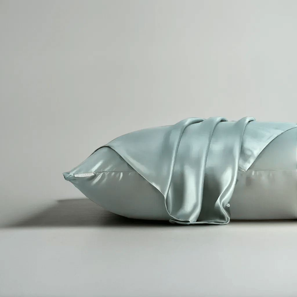 Chiara Silk Pillowcase - Front Side View - Main Product Image - Silvery Blue