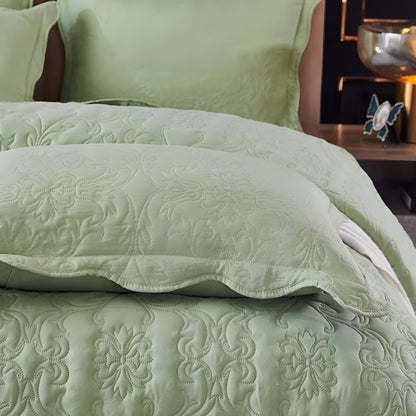 Daisy Microfiber Bedspread - Close Up Of Detailing - Light Green