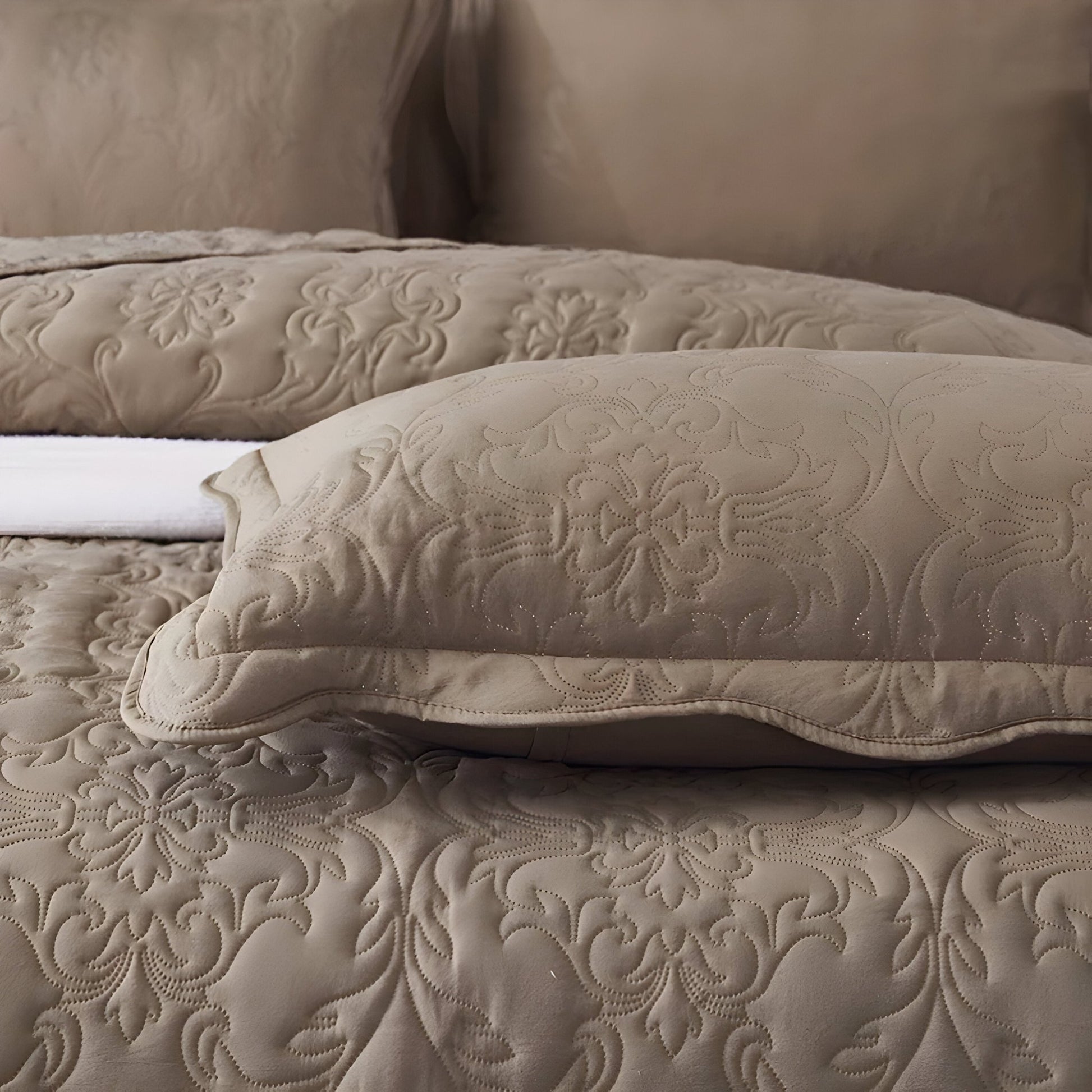 Daisy Microfiber Bedspread - Close Up - Taupe