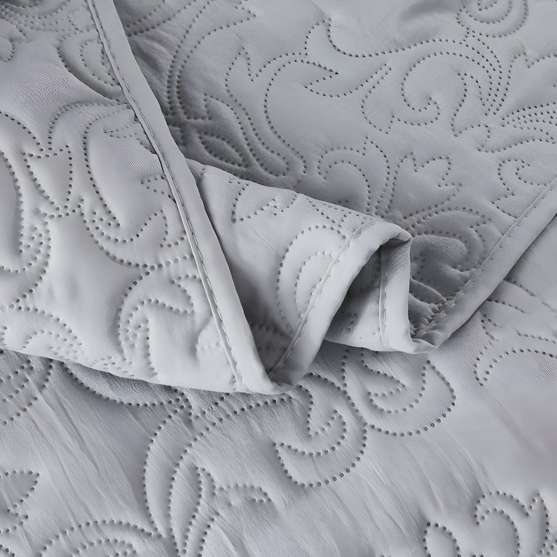 Daisy Microfiber Bedspread - Close Up Of Detailing - Light Gray