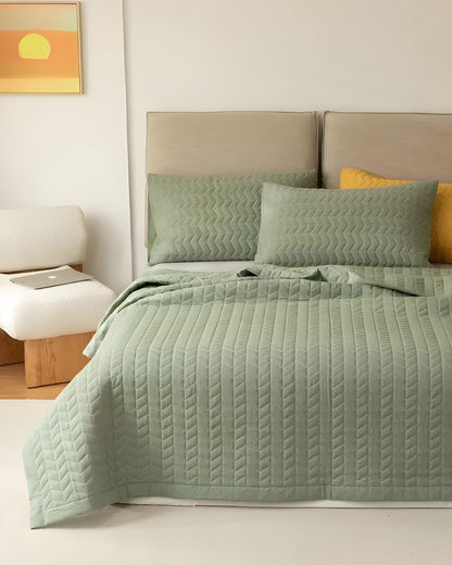 Dallas Washed Cotton Bedspread - Front Side View - Sage Green