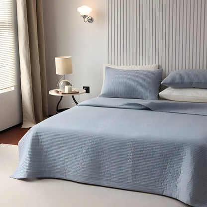 Dallas Washed Cotton Bedspread - Front Side View - Blue