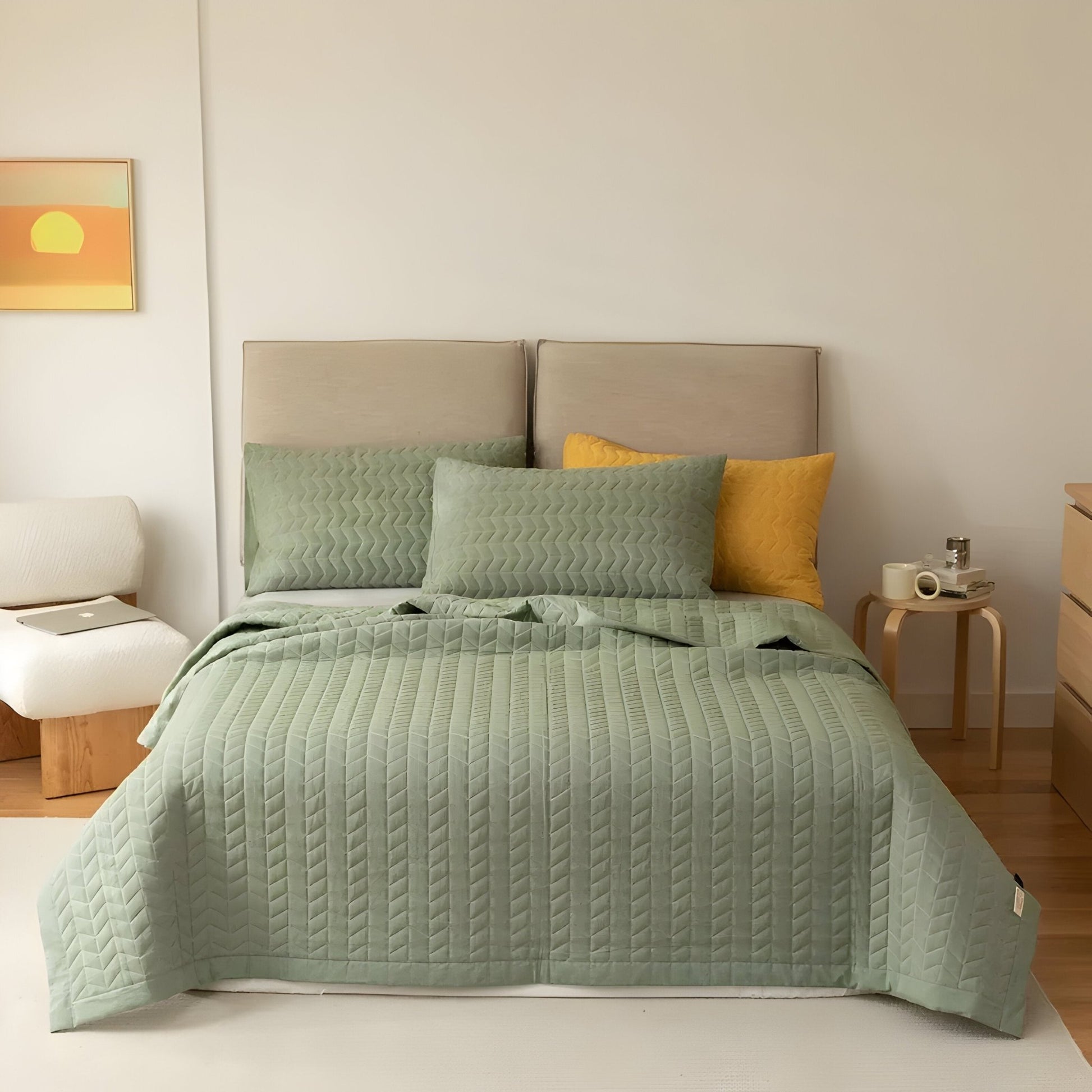 Dallas Washed Cotton Bedspread - Front Side View - Main Product Image - Sage Green