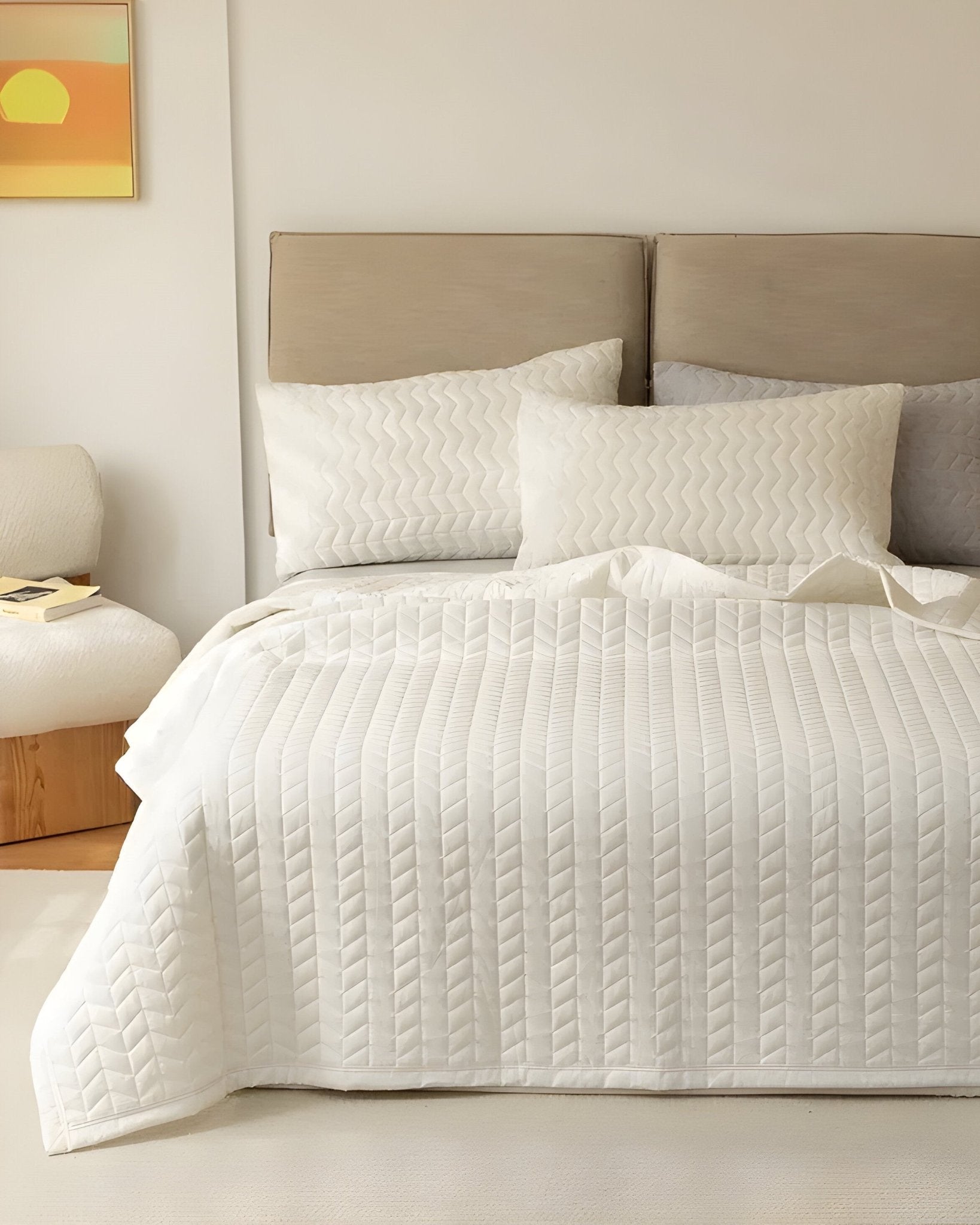 Dallas Washed Cotton Bedspread - Front Side View - White