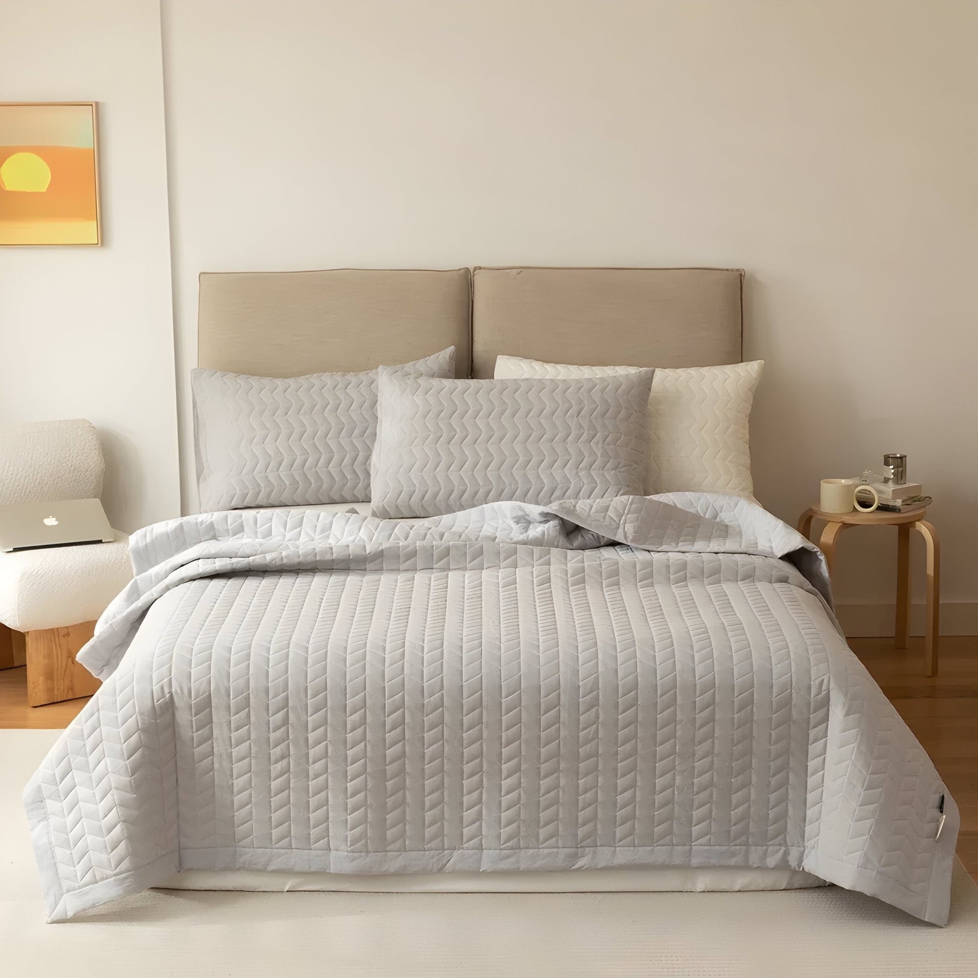 Dallas Washed Cotton Bedspread - Front Side View - Main Product Image - Light Gray