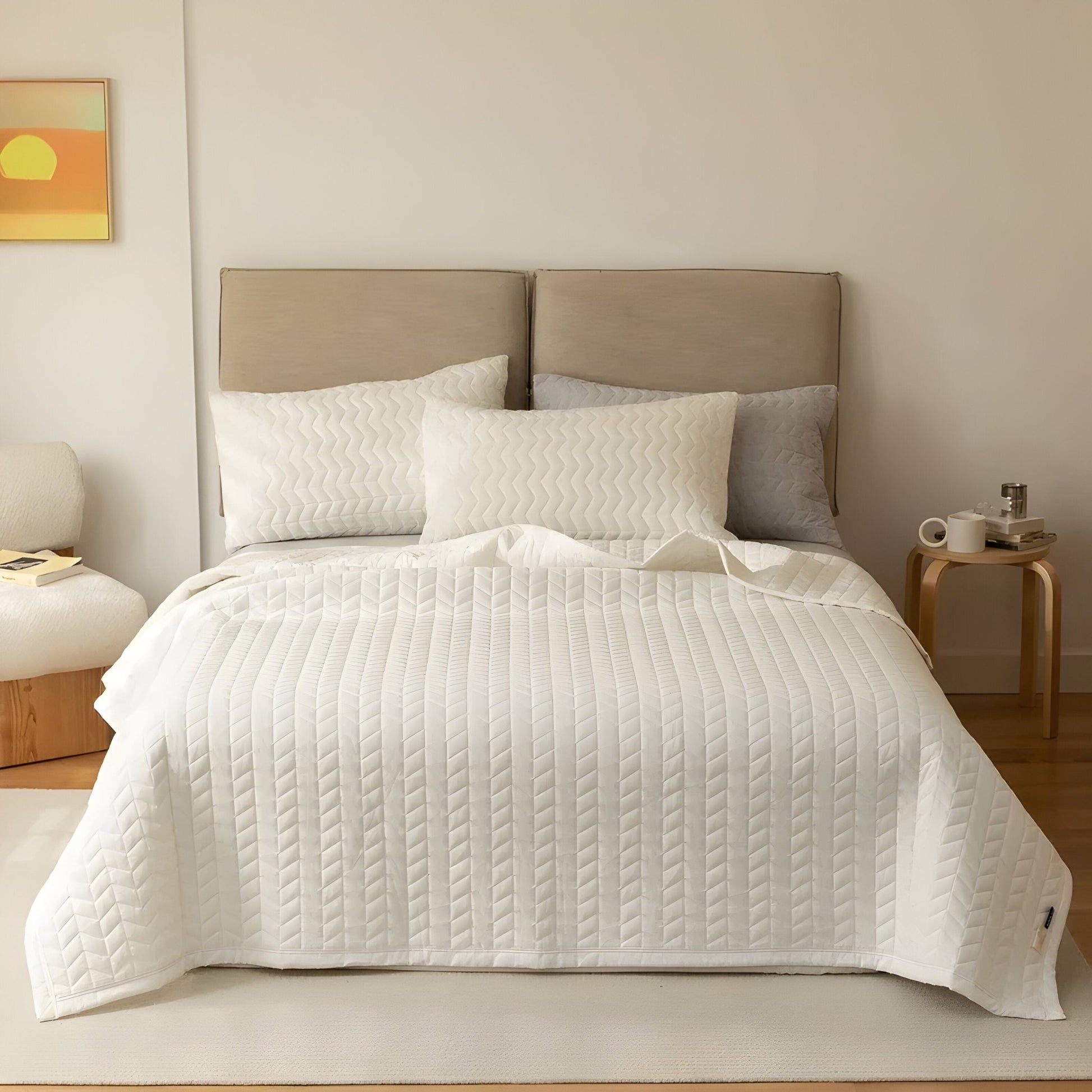 Dallas Washed Cotton Bedspread - Front Side View - Main Product Image - White