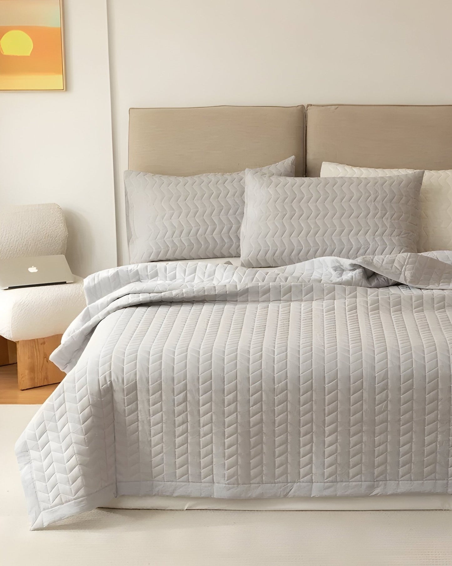 Dallas Washed Cotton Bedspread - Front Side View - Light Gray