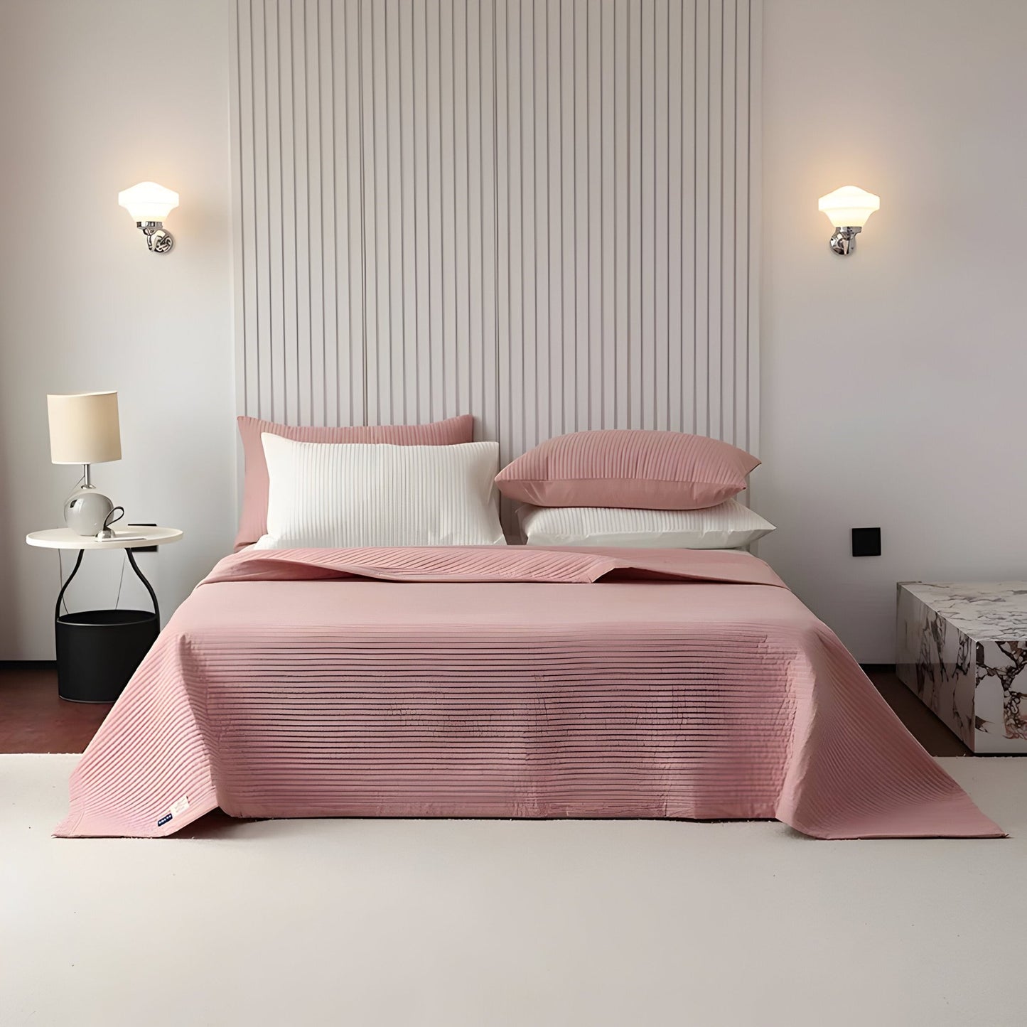 Dallas Washed Cotton Bedspread - Front Side view - Main Product Image - Pink