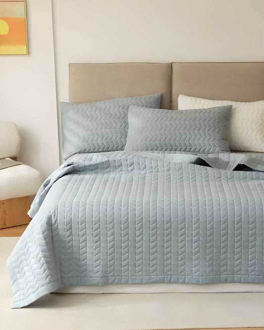 Dallas Washed Cotton Bedspread - Front Side View - Powder Blue