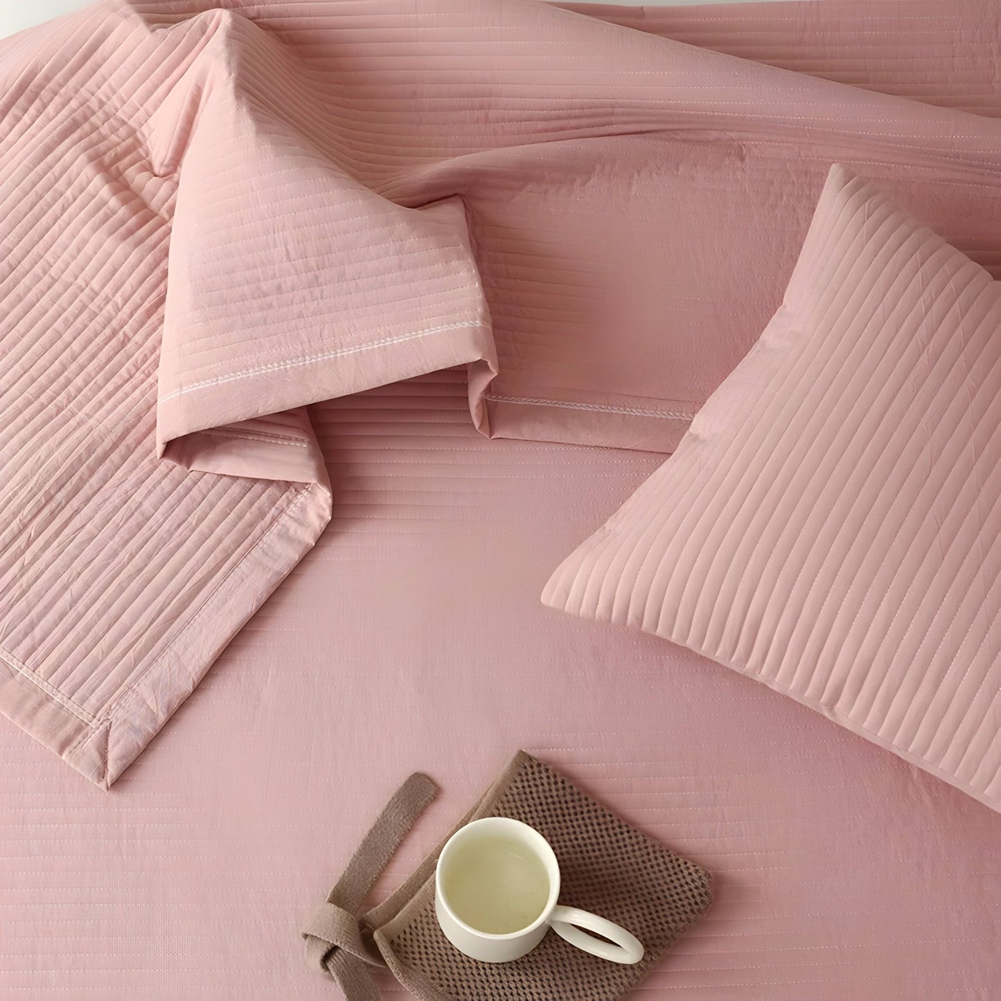 Dallas Washed Cotton Bedspread - Close Up - Pink