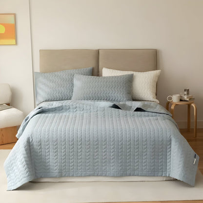 Dallas Washed Cotton Bedspread - Front Side View - Main Product Image - Powder Blue