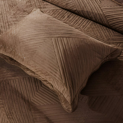 Delani Velvet Bedspread - Close Up Of Pillowcase - Dark Brown