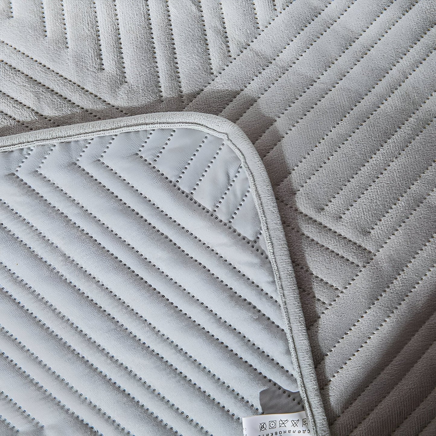 Delani Velvet Bedspread - Close Up Of detailing - Light Gray