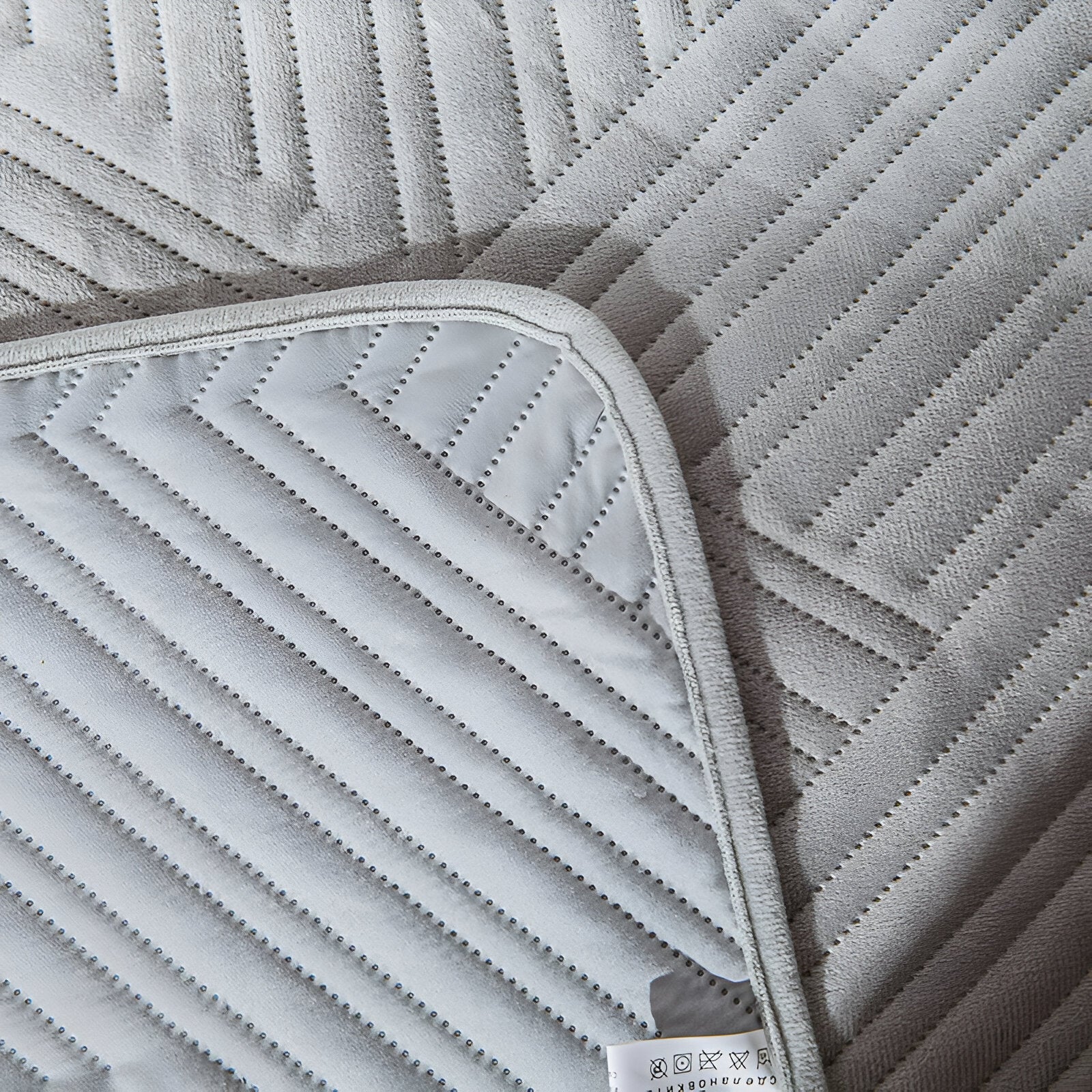 Delani Velvet Bedspread - Close Up Of detailing - Light Gray