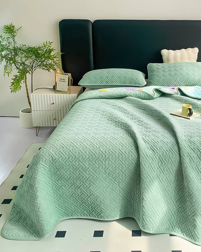 Diana Velvet Bedspread - Front Side View - Mint Green