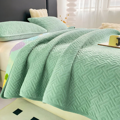 Diana Velvet Bedspread - Side View - Left Side - Close Up - Mint Green