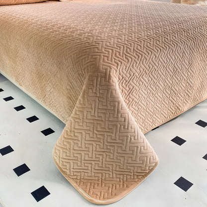 Diana Velvet Bedspread - Corner Image - Close Up - Apricot