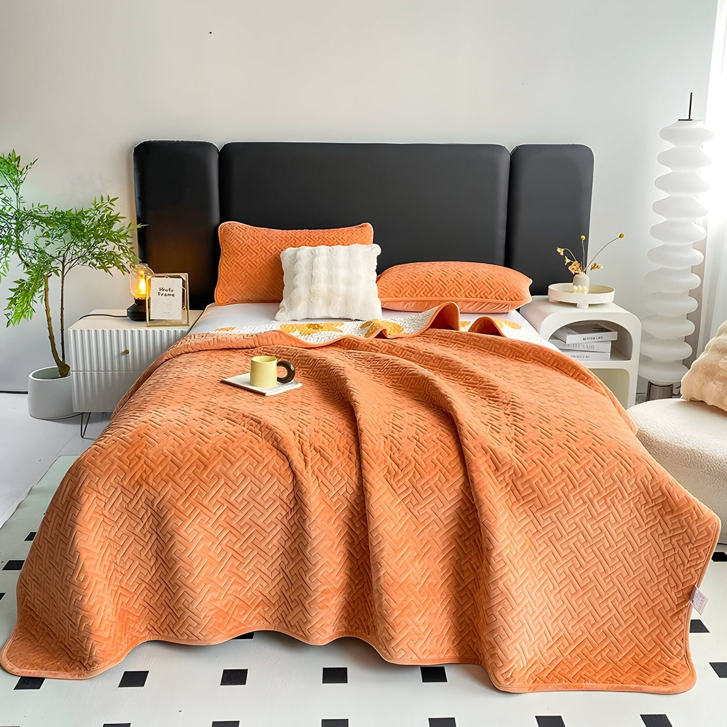 Diana Velvet Bedspread - Front Side View - Main Product Image - Orange