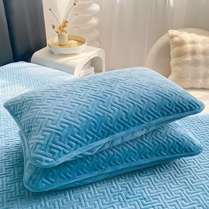 Diana Velvet Bedspread - Close Up Of Pillowcases - Blue