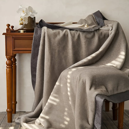 Ditta Woven Faux Fur Blanket - Front Side View - Close Up - Taupe