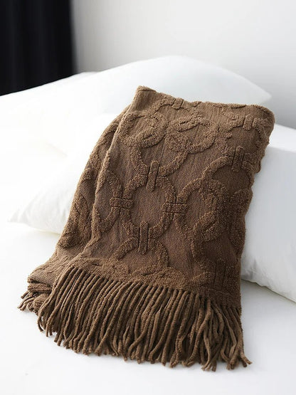 Dorene Knitted Throw Blanket - Front Side View - Folded Neatly - Brown