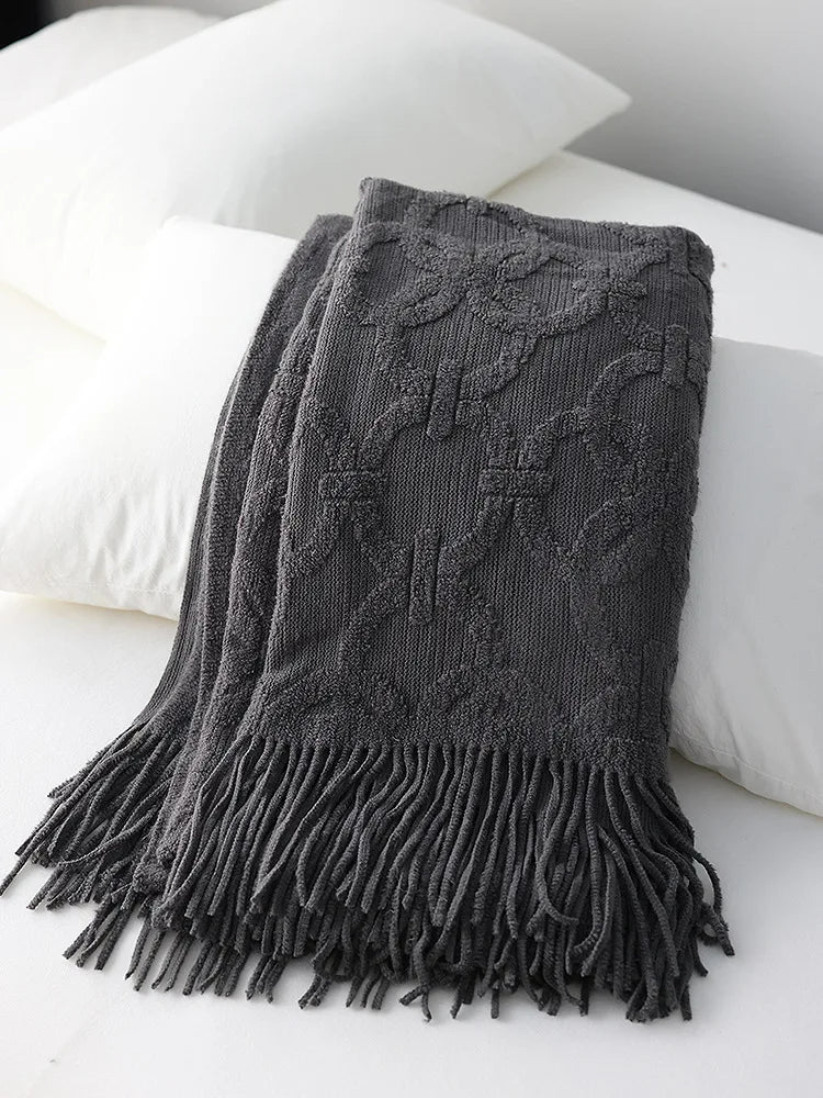 Dorene Knitted Throw Blanket - Front Side View - Neatly Folded - Close Up - Graphite