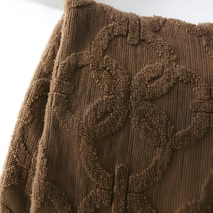 Dorene Knitted Throw Blanket - Close Up Of Detailing - Brown 