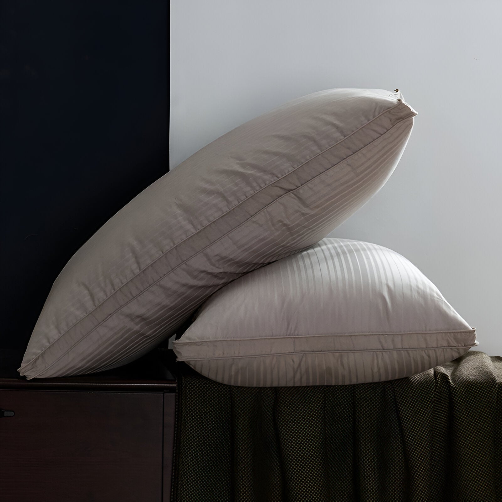 Down Alternative Firm Support Pillow - Front Side View - Beige