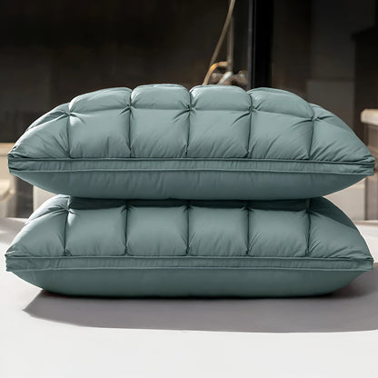 Down Blend Medium Support Pillow - Front Side View - Close Up - Aegean Teal