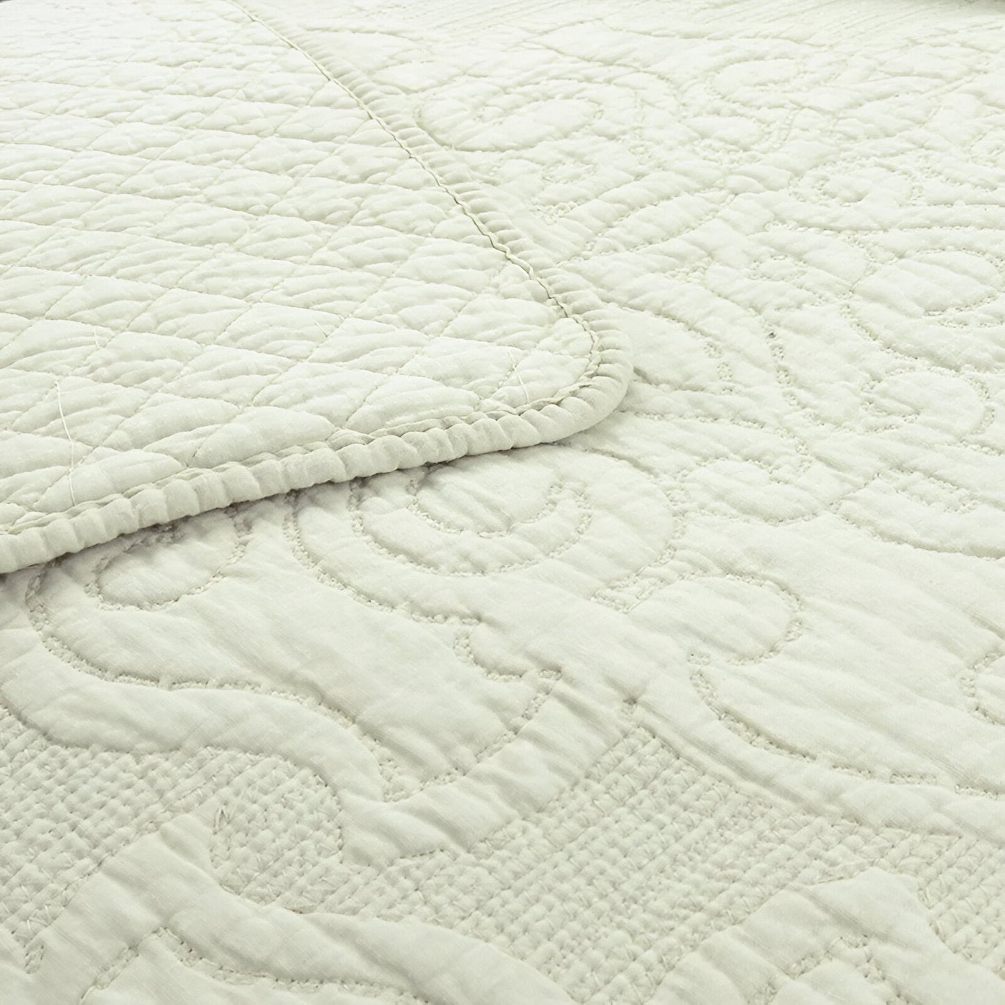 Elena Cotton Quilt Set - Close Up Of Quilt - Beige