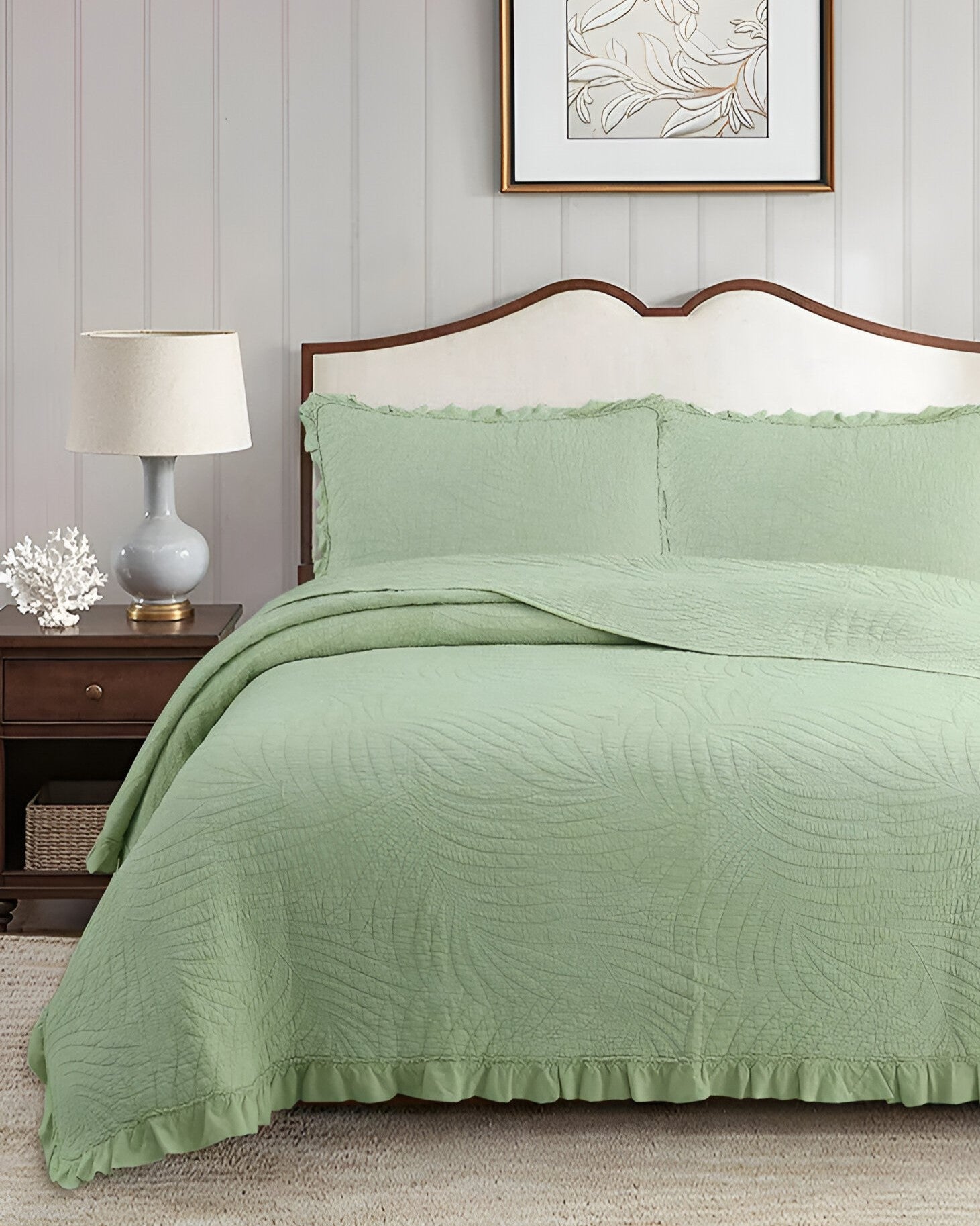 Eliana Cotton Quilt Set - Front Side View - Green