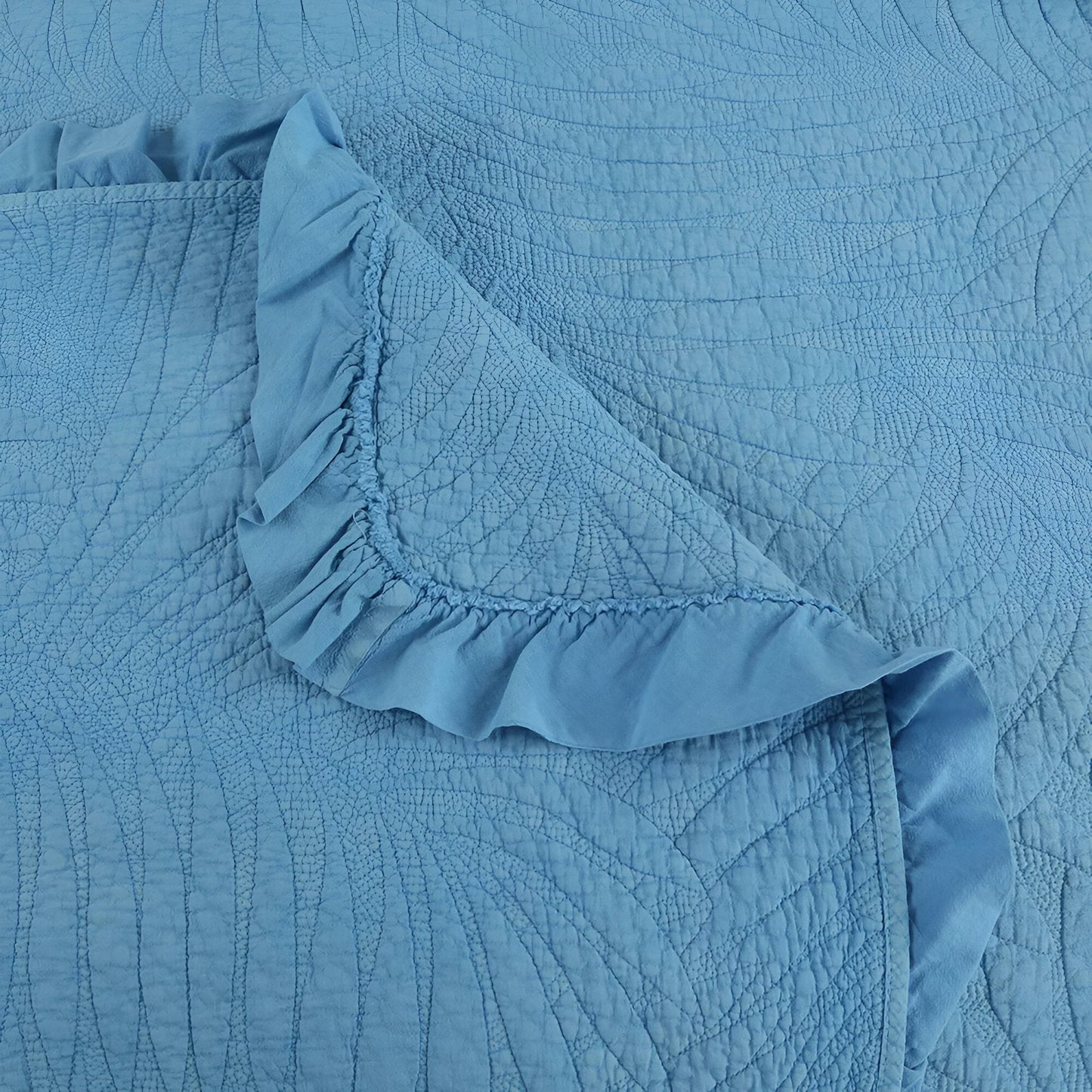 Eliana Cotton Quilt Set - Close Up Of Detailing - Blue