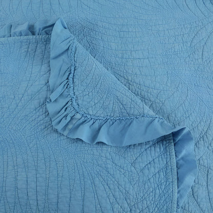 Eliana Cotton Quilt Set - Close Up Of Detailing - Blue