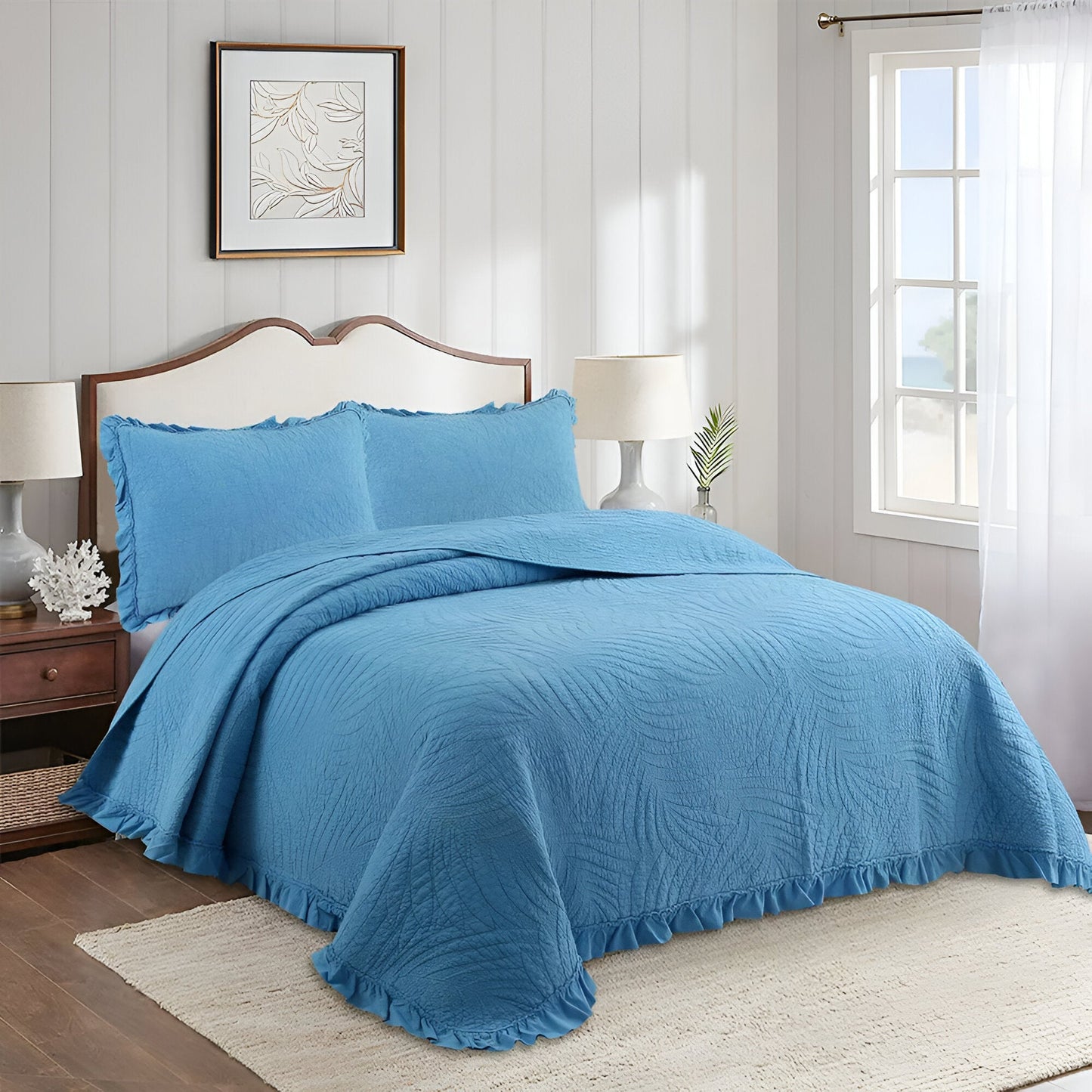 Eliana Cotton Quilt Set - Front Side View - Blue