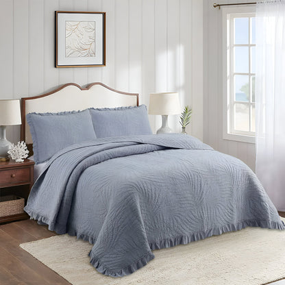 Eliana Cotton Quilt Set - Side View - Left Side - Periwinkle