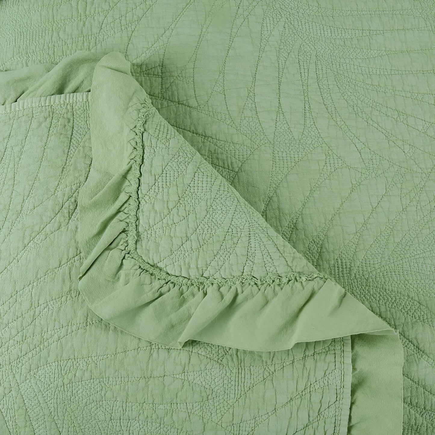 Eliana Cotton Quilt Set - Close Up Of Quilt Detailing - Green