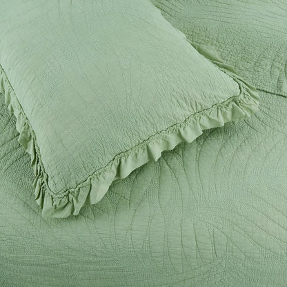 Eliana Cotton Quilt Set - Close Up Of Detailing - Green