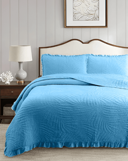 Eliana Cotton Quilt Set - Front Side View - Blue