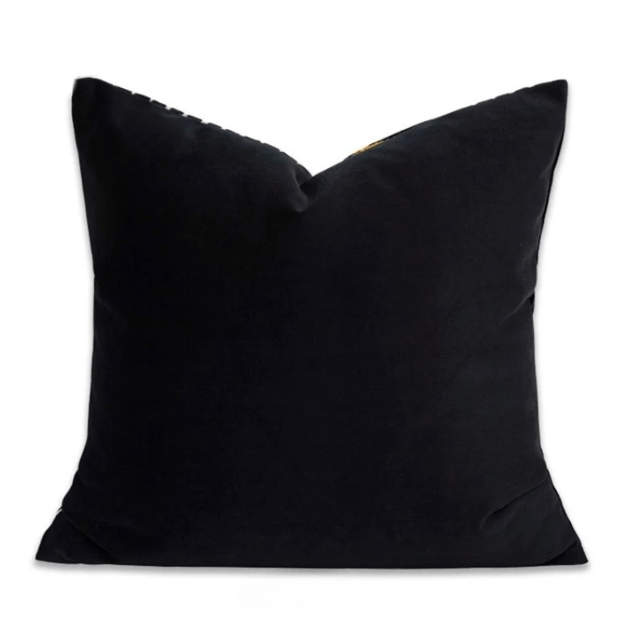 Emily Square Throw Pillow - Backside - White Background - Black