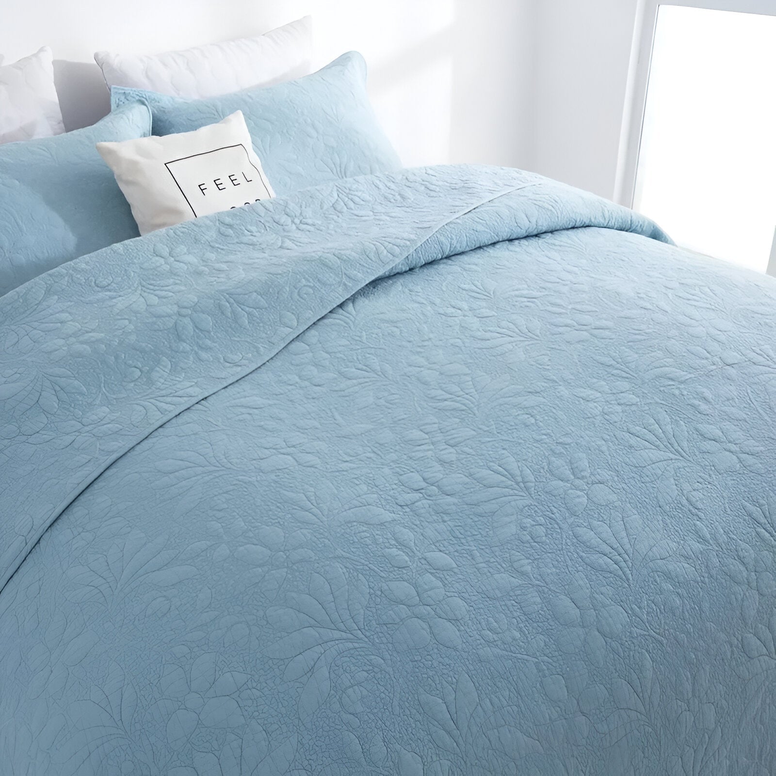 Estelle Cotton Bedspread Set - Close Up - Blue