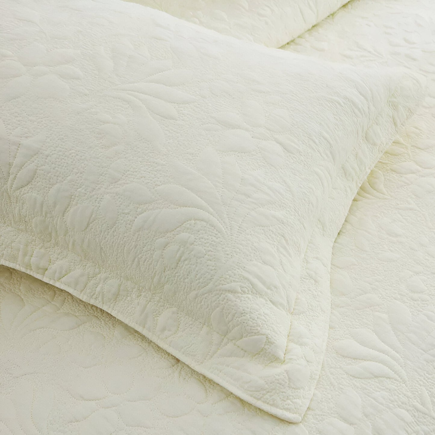 Estelle Cotton Bedspread Set - Close Up Of Pillowcase - Cream