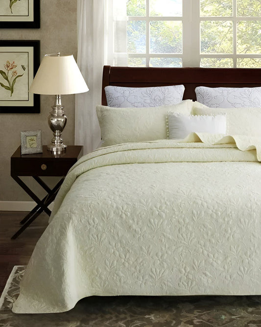 Estelle Cotton Bedspread Set - Front Side View - Cream