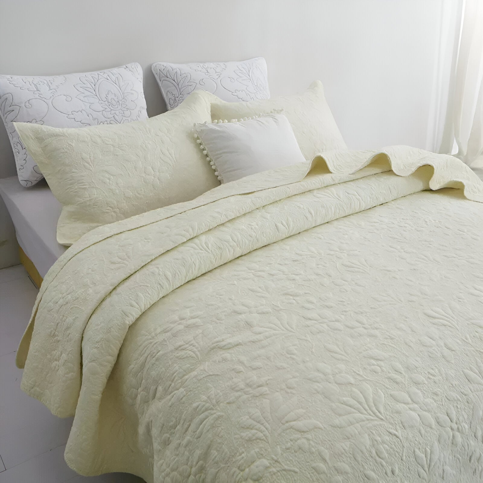 Estelle Cotton Bedspread Set - Close Up - Cream