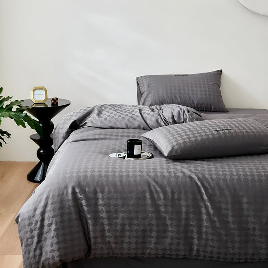 Ezra Cotton Bedding Set - Front Side View - Light Gray