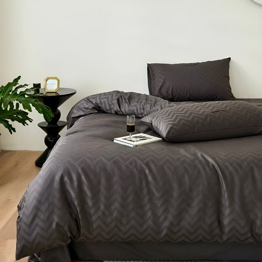 Ezra Cotton Bedding Set - Front Side View - Deep Gray