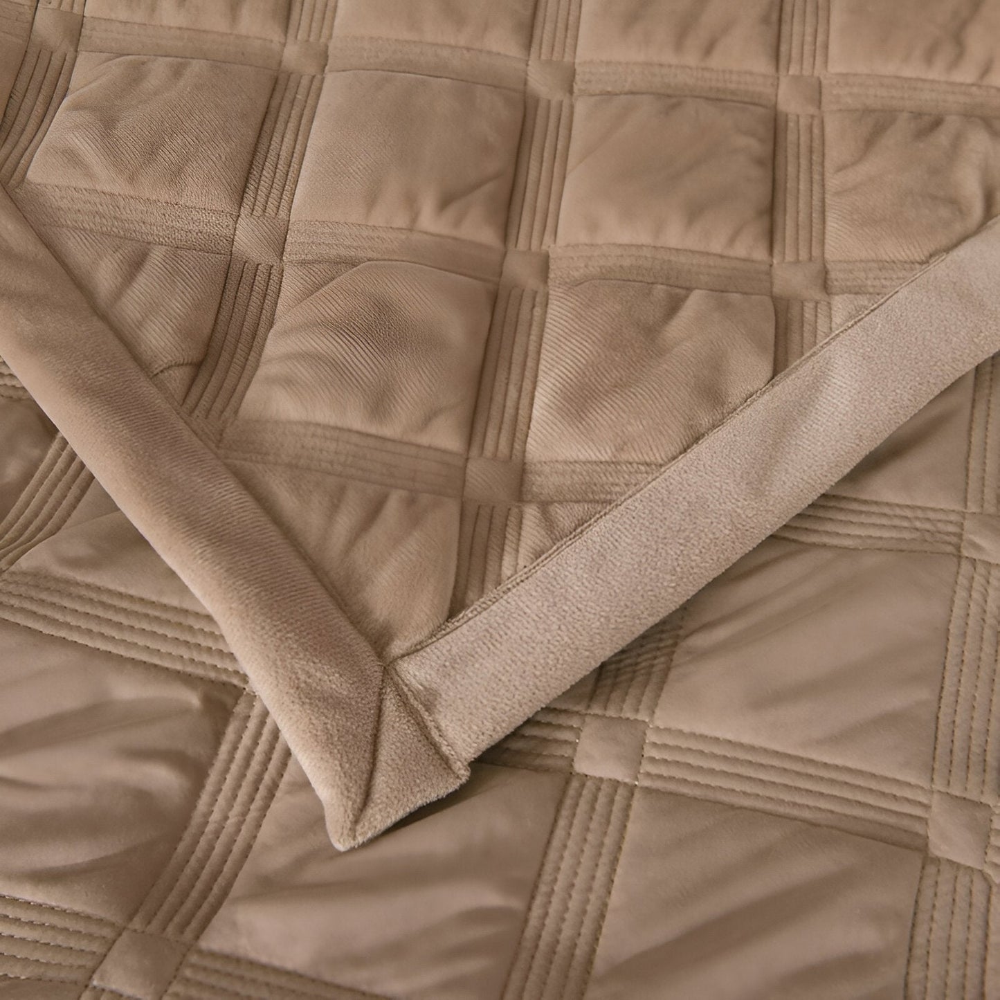 Faith Velvet Bedspread - Close Up Of Detailing - Tan