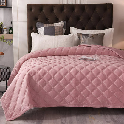 Faith Velvet Bedspread - Front Side View - Pink