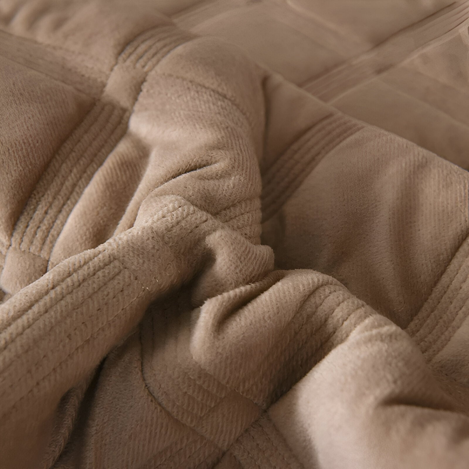 Faith Velvet Bedspread - Close Up - Tan